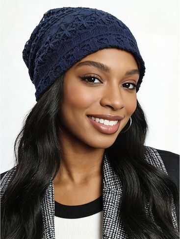 Women's Soft Lined Hollow Out Knit Slouchy Beanie in Saudi Arabia