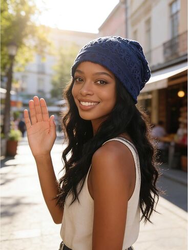 Women's Soft Lined Hollow Out Knit Slouchy Beanie in Saudi Arabia