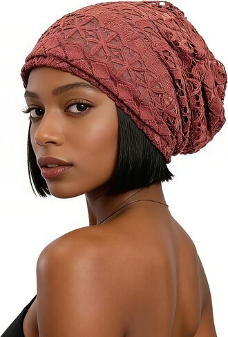 Women's Soft Lined Hollow Out Knit Slouchy Beanie in Saudi Arabia