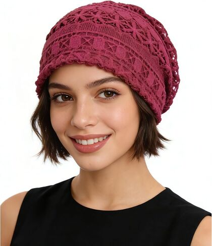 Women's Soft Lined Hollow Out Knit Slouchy Beanie in Saudi Arabia