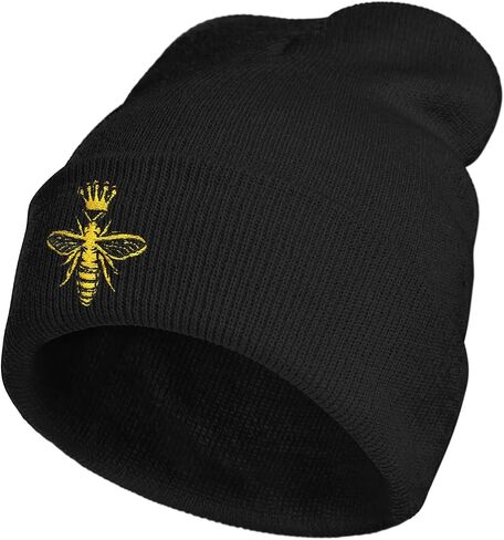 Queen Bee Honey Embroidery Beanie Hat for Men Women Winter Warm Stretch Skull Knit Hats Cap Black in Saudi Arabia
