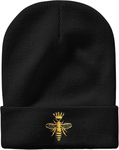 Queen Bee Honey Embroidery Beanie Hat for Men Women Winter Warm Stretch Skull Knit Hats Cap Black in Saudi Arabia