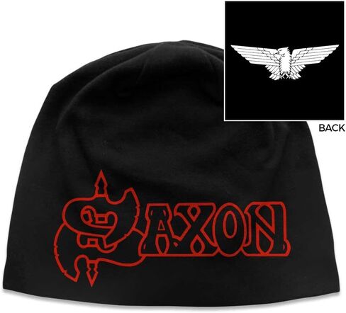 Saxon Officially Licensed Gift Set - 1 Jersey Beanie, 1 Standard Woven Patch, 1 Set of Five Guitar Picks Black in Kuwait
