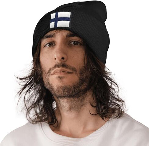 Finland Flag Finnish Beanie Hat for Men Women Winter Warm Beanie Hats Stretch Skull Knit Hat Cap Black in Saudi Arabia