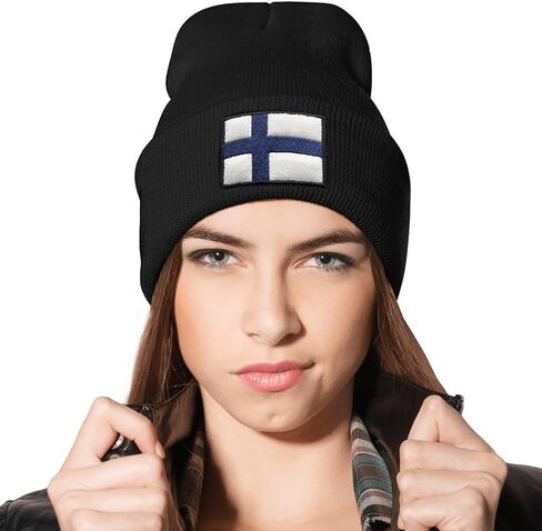 Finland Flag Finnish Beanie Hat for Men Women Winter Warm Beanie Hats Stretch Skull Knit Hat Cap Black in Saudi Arabia