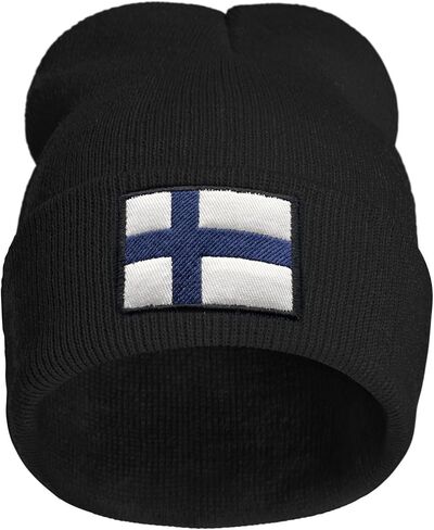 Finland Flag Finnish Beanie Hat for Men Women Winter Warm Beanie Hats Stretch Skull Knit Hat Cap Black in Saudi Arabia