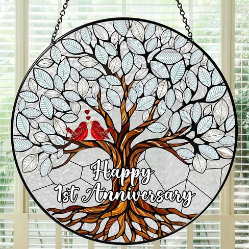 60th Wedding Anniversary Stained Glass Suncatcher, 6x6' Diamond Anniversary Decorations, 60th Celebration Marriage Gifts for Parents, Couple, Wife & Husband, 60 Wedding Milestone Keepsake in Saudi Arabia