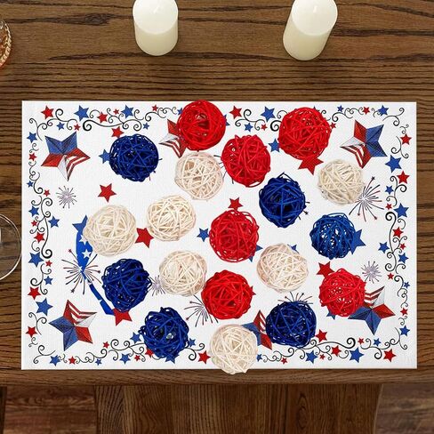 12Pcs 4th of July Rattan Balls Decorations, Red White Blue Woven Balls Ornaments for Patriotic Independence Day Home Party Vase Filler Decor in Saudi Arabia