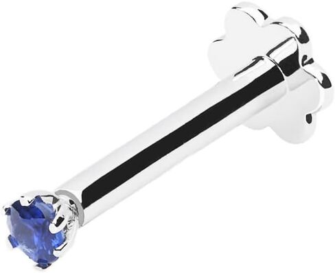 Demira Natural 1.7MM (0.02ct) Blue Sapphire Nose Stud – Solid 14K White Gold Nose Pin for Women, Body Piercing Jewelry with Screw Back, 7MM Long Post, 16G in Kuwait