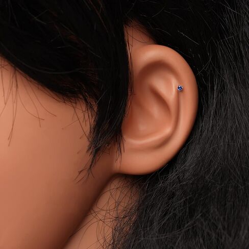 Demira Natural 1.7MM (0.02ct) Blue Sapphire Nose Stud – Solid 14K White Gold Nose Pin for Women, Body Piercing Jewelry with Screw Back, 7MM Long Post, 16G in Kuwait