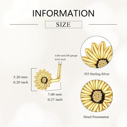POPLYKE Flower Nose Rings 925 Sterling Silver Nose Ring for Women Sunflower Daisy Jewelry Gifts in Kuwait
