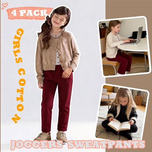 4 Pack Toddler Girls Fleece Sweatpants - Winter Warm Fleece Pants with Pockets, Athletic Microfleece Pants for 2-6 Years Toddler, Baby Girl Thermal Joggers 2Y-G1 in Saudi Arabia