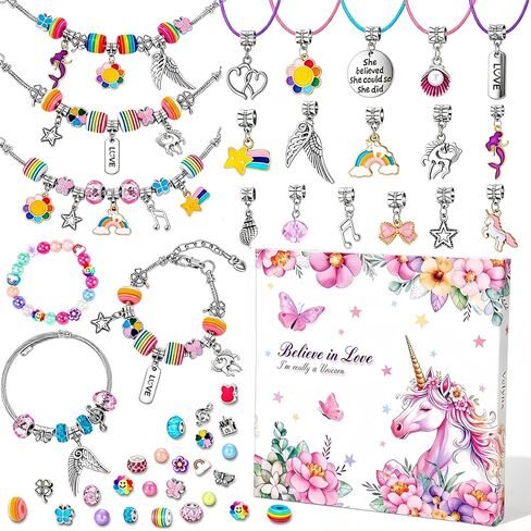 Charm Bracelet Making Kit for Girls,DIY Jewelry Crafts Toy Gifts for Kids,Girl Birthday Gift Ages 6 7 8 9 10 in Kuwait