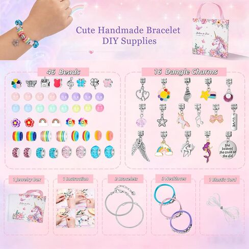 Charm Bracelet Making Kit for Girls,DIY Jewelry Crafts Toy Gifts for Kids,Girl Birthday Gift Ages 6 7 8 9 10 in Kuwait