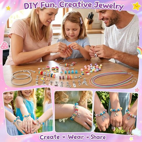 Charm Bracelet Making Kit for Girls,DIY Jewelry Crafts Toy Gifts for Kids,Girl Birthday Gift Ages 6 7 8 9 10 in Kuwait