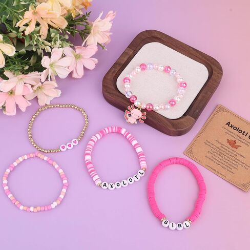 Mikovivi Axolotl Bracelet Set, Cute Stackable Axolotl Bead Bracelets with Card Kawaii Charm Beaded Jewelry for Girls Niece Birthday Present in Kuwait