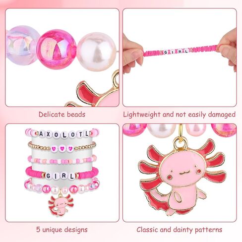 Mikovivi Axolotl Bracelet Set, Cute Stackable Axolotl Bead Bracelets with Card Kawaii Charm Beaded Jewelry for Girls Niece Birthday Present in Kuwait