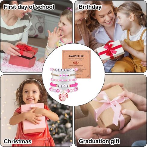 Mikovivi Axolotl Bracelet Set, Cute Stackable Axolotl Bead Bracelets with Card Kawaii Charm Beaded Jewelry for Girls Niece Birthday Present in Kuwait