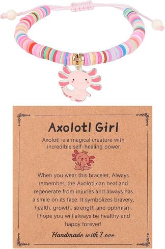 Mikovivi Axolotl Bracelet Set, Cute Stackable Axolotl Bead Bracelets with Card Kawaii Charm Beaded Jewelry for Girls Niece Birthday Present in Kuwait
