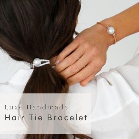 By Lilla Bracelet Hair Ties for Women - Hair Tie Bracelet with Silver Accents - Boho Handmade Jewelry for Wrist and Ponytail (Mega Halo-Nectarine) in Kuwait