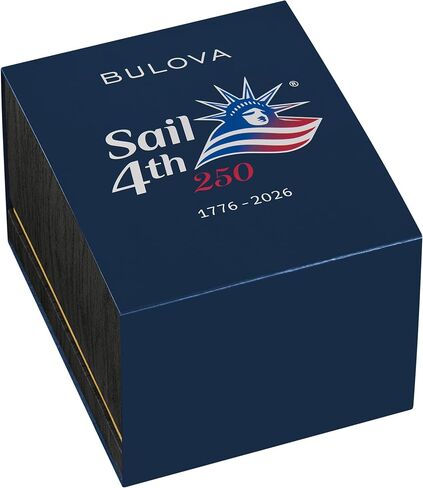 بولوفا كوارتز انبوب تنفس للرجال - America 250th Sail 4th Special Edition: 41 ملم هيكل سيراميك أبيض هجين مع حزام مطاطي أزرق وقرص أحمر (النمط: 98B474) in Kuwait