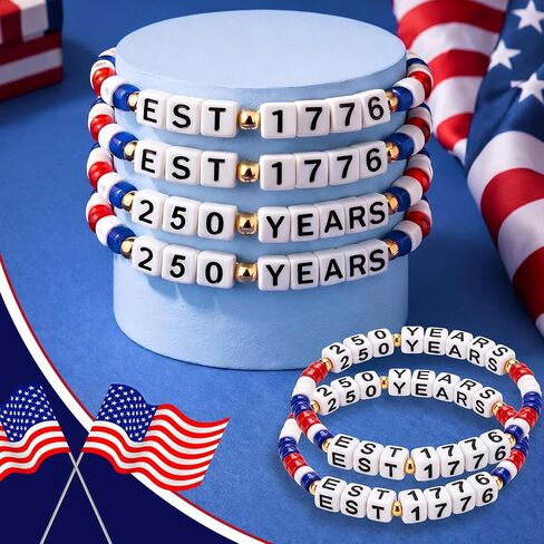 Tondiamo 50 قطعة 250 سنة وEst 1776 أساور مطرزة الرابع من يوليو هدايا تذكارية وطنية عيد الاستقلال 250th الأساور السائبة in Kuwait