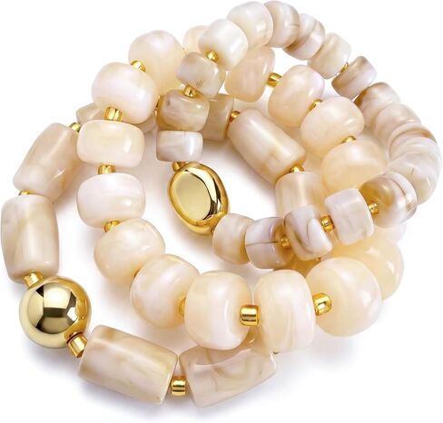 Elegance 11 designs Chunky Beaded Bangle Bracelets for Women Resin Stretchy Bracelet Stack Set Boho Jewelry in Kuwait