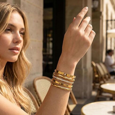 Camhanno Gold Bangle Bracelets for Women Trendy Waterproof - 18K Gold Plated Stackable Bamboo Style Stainless Steel Bracelets Non Tarnish Fashion Jewelry Gifts for Women in Saudi Arabia