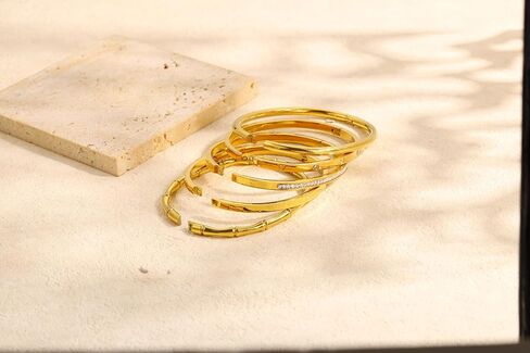 Camhanno Gold Bangle Bracelets for Women Trendy Waterproof - 18K Gold Plated Stackable Bamboo Style Stainless Steel Bracelets Non Tarnish Fashion Jewelry Gifts for Women in Saudi Arabia