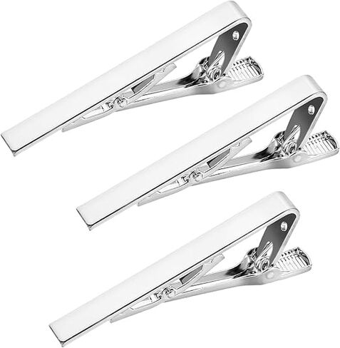 Silver Tie Clip, 3 Pcs Tie Clips For Men Silver Tie Bar Clip Set For Regular Ties Necktie Anniversary Business Best Gift Skiny Necktie Meeting Bar Pinch Clip Set Silver Black Tone Pack For Mens Clasp in Saudi Arabia