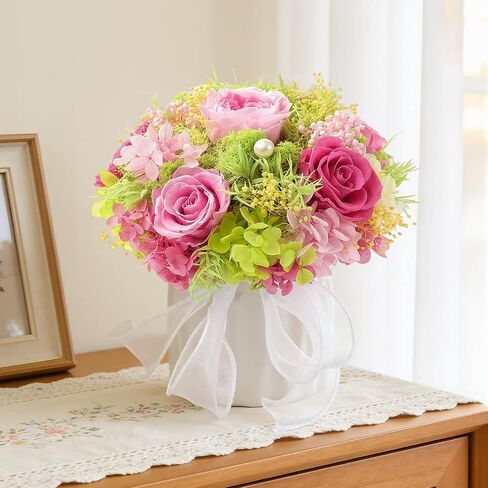 Preserved Flower Bouquet with Vase for Delivery Prime, Natural Forever Rose (Yellow & Champagne Eternal Floral Arrangement) in Saudi Arabia