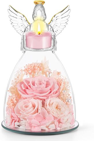 Birthday Gifts for Women, Preserved Flowers in Glass Angel Candle Holder, Meaningful Birthday Gift for Mom, Wife, Grandma and Friend in Saudi Arabia