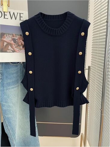 MakeMeChic Women's Sweater Vest Knit Sleeveless Metal Button Retro Vintage Tops in Kuwait