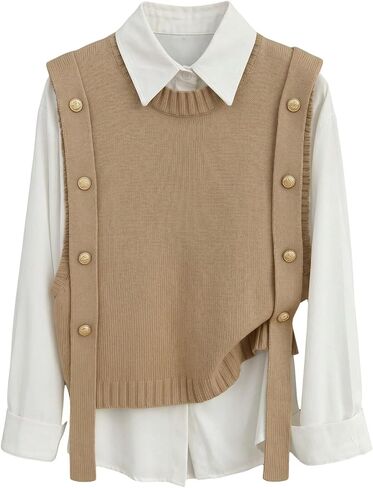 MakeMeChic Women's Sweater Vest Knit Sleeveless Metal Button Retro Vintage Tops in Kuwait