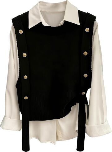 MakeMeChic Women's Sweater Vest Knit Sleeveless Metal Button Retro Vintage Tops in Kuwait