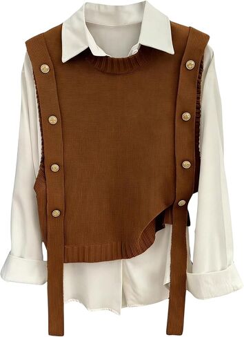 MakeMeChic Women's Sweater Vest Knit Sleeveless Metal Button Retro Vintage Tops in Kuwait