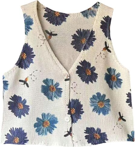 Verdusa Women's Floral Boho Sweater Vest, Button Up Sleeveless Crochet for Summer Outifts in Kuwait