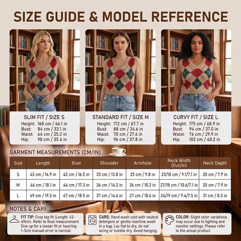 Women's Argyle V Neck Sweater Vest, Sleeveless Knit Pullover Top, Casual Preppy Style Sweater Tank for Fall Winter in Kuwait
