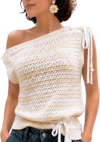 Women's Sweater Vest Striped Pullover Crew Neck Cap Sleeve Knit Sweater 2026 Spring Lightweight Summer Tank Tops in Saudi Arabia