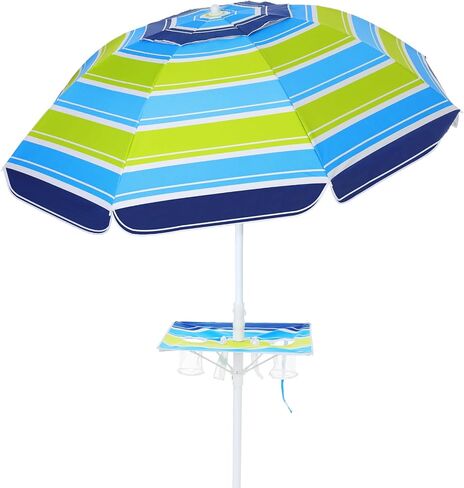 Beach Umbrella - Beach Umbrella for Sand Wind Portable with Tilt Pole, 6.56 FT Arc Length 5.9 FT Diameter, Heavy Duty Wind Resistant Striped Large Umbrellas, UV 50+ Parasol with Anchor Screw Adjustable Height in Saudi Arabia