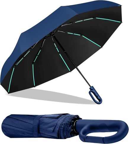 42-Inch Extra Large Umbrella for 2-3 People, Windproof Automatic Open/Close with Carabiner Handle, UPF 99+ UV Protection Folding Travel Umbrella for Rain and Sun in Saudi Arabia