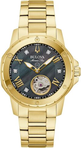 Bulova Ladies Automatic Marine Star, Gold-Tone Stainless Steel Case & Bracelet with Mother-of-Pearl Dial (Style: 97P171) in Kuwait