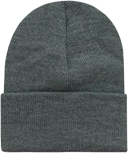 10 Pack Unisex Long Cuffed Acrylic Beanie Hat One Size Regular Fit - Heather Charcoal in Kuwait
