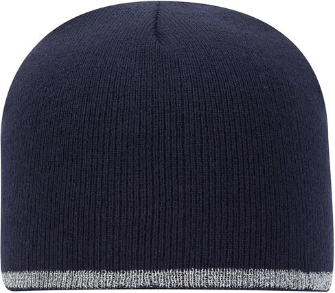 1 Pack 9 Inch Knit Beanie Hat with Reflective Stripe Acrylic Stretch Cap - Navy in Kuwait