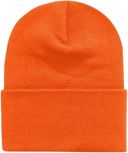10 Pack Unisex Long Cuffed Acrylic Beanie Hat One Size Regular Fit - Orange in Kuwait