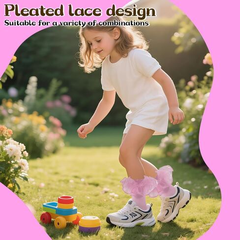 4 Pairs Girls Ruffle Socks Toddler Girl Frilly Lace Dress Ruffles Fold Over Cuff Sock Comfortable Cotton Socks in Kuwait
