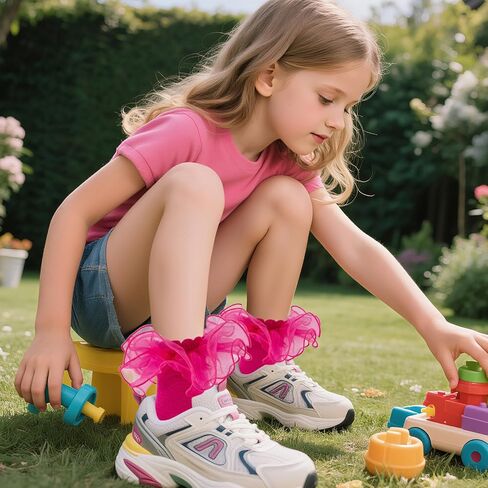 4 Pairs Girls Ruffle Socks Toddler Girl Frilly Lace Dress Ruffles Fold Over Cuff Sock Comfortable Cotton Socks in Kuwait