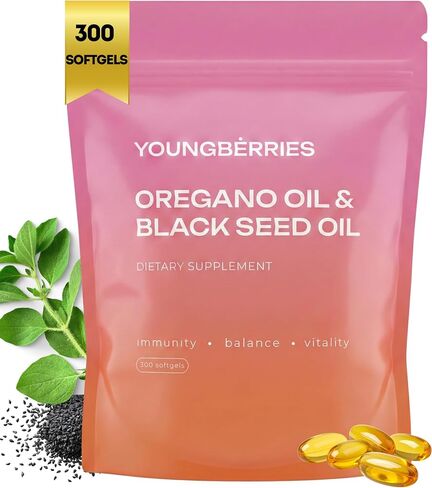 Oil of Oregano with Black Seed Oil Softgels | 300 Count | Non-GMO & Gluten-Free | Lab-Tested | Immune & Wellness Support | with Carvacrol and Thymoquinone in Kuwait