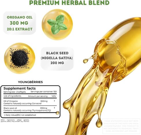 Oil of Oregano with Black Seed Oil Softgels | 300 Count | Non-GMO & Gluten-Free | Lab-Tested | Immune & Wellness Support | with Carvacrol and Thymoquinone in Kuwait