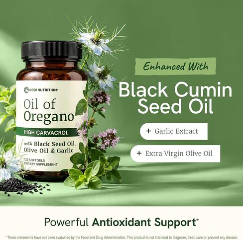 Oil of Oregano with Black Seed Oil Softgels | Immune Support | High Carvacrol | Seasonal Wellness & Antioxidant Support with Garlic Extract | Third-Party Tested & Non-GMO | 120 Oregano Oil Capsules in Saudi Arabia